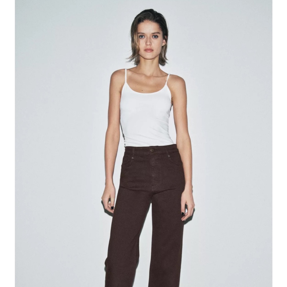 Zara ZW Collection High Rise Wide Leg Brown Jeans Size 29 (US 8) REF 8307/251